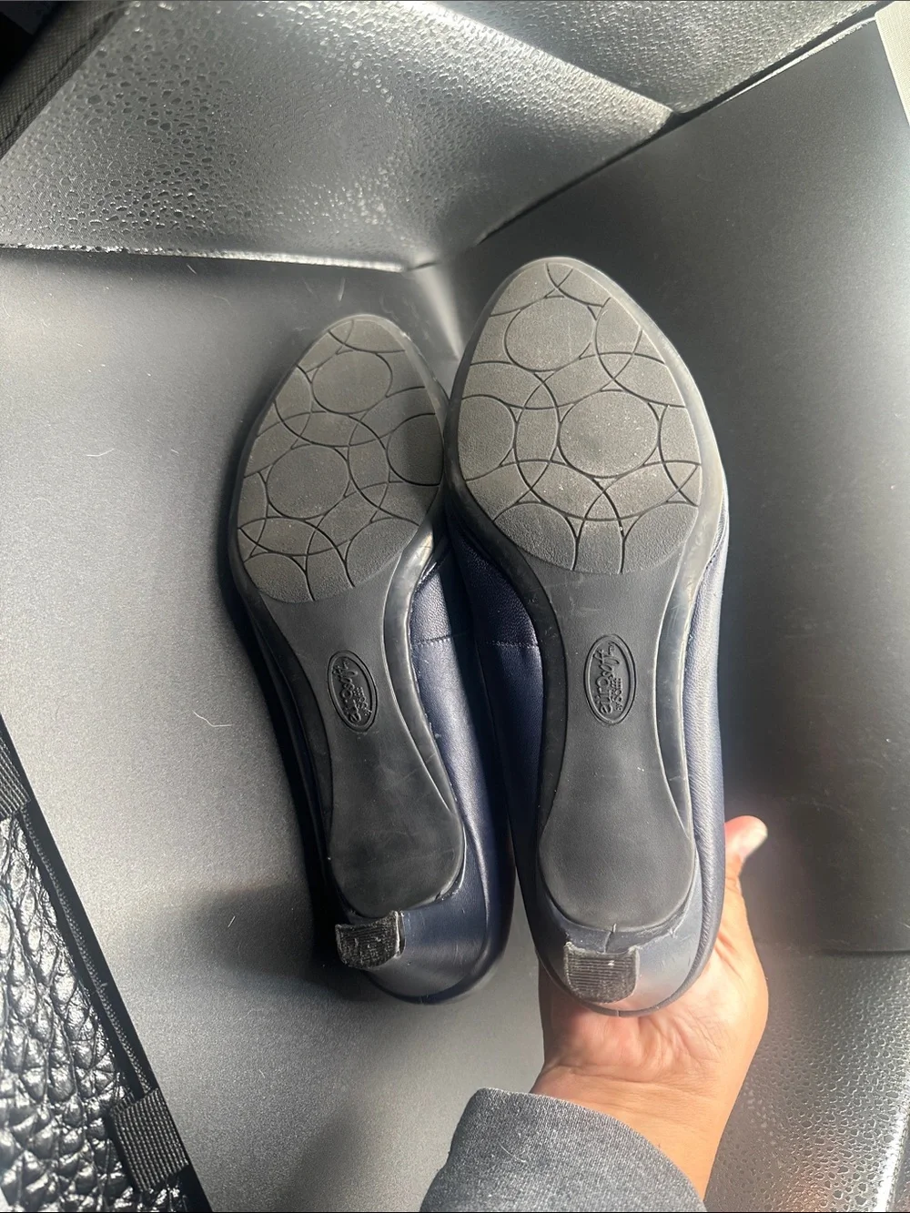 Women’s Navy Leather Ballet Flats with Decorative Button